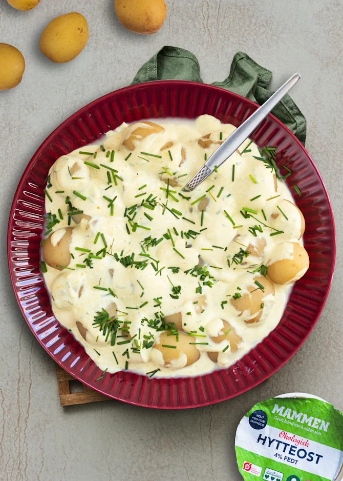 Cremet kartoffelsalat med hytteost