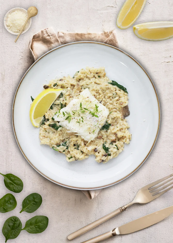 Pandestegte kullerloins med risotto