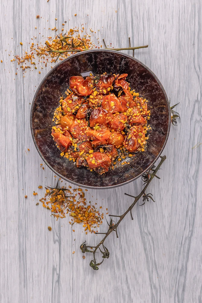Bagte cherrytomater med dukkah