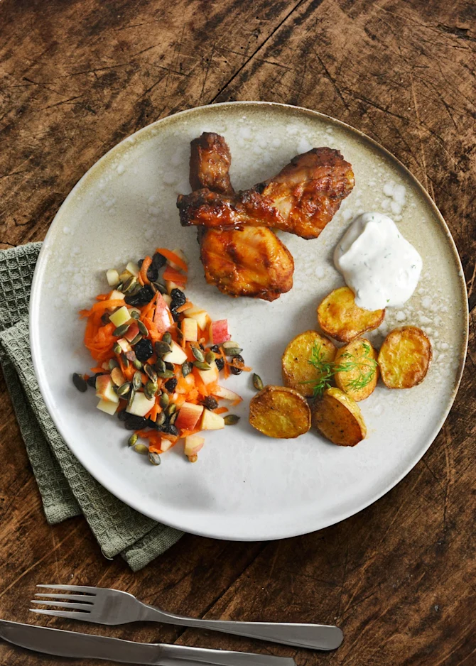 Barbecuelår med råkost og kartofler - til to dage