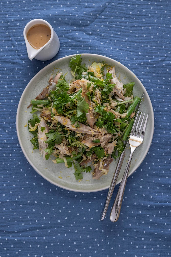 Varmrøget makrel, sesam og ris