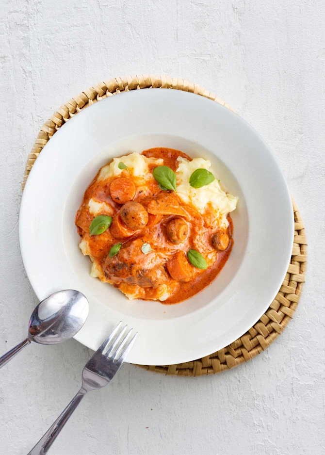 Efterårsgryde med svinekæber og kartoffelmos - til to dage