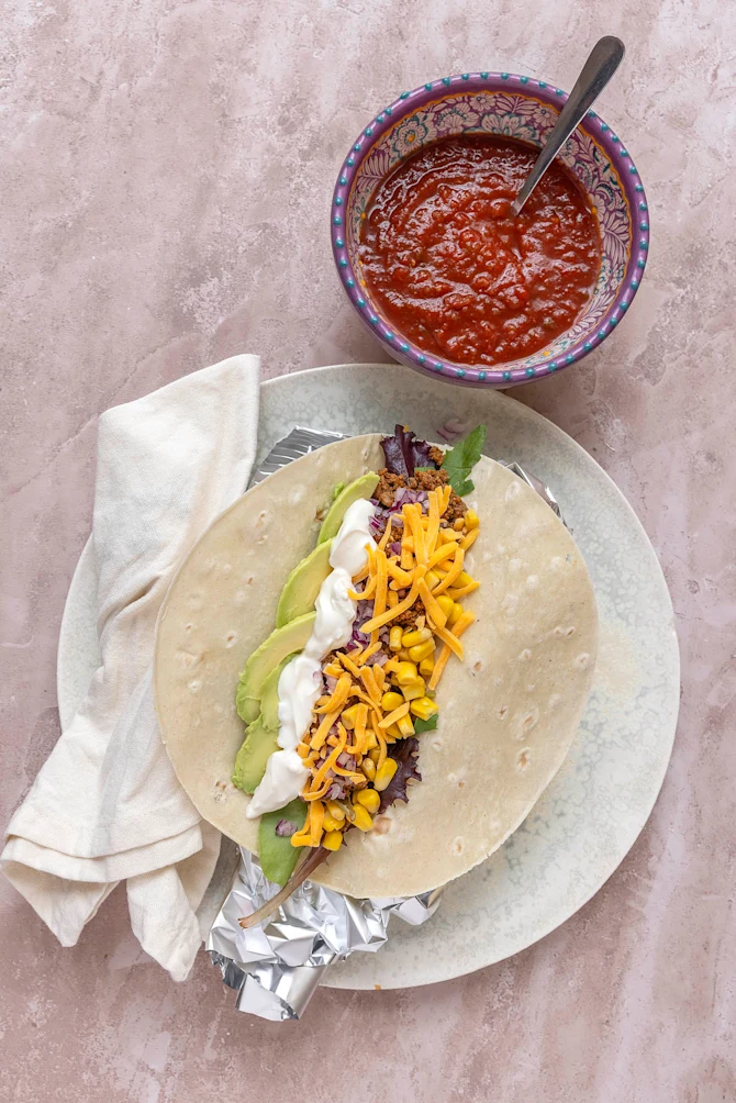 Glutenfri tortilla med oksekødsfyld