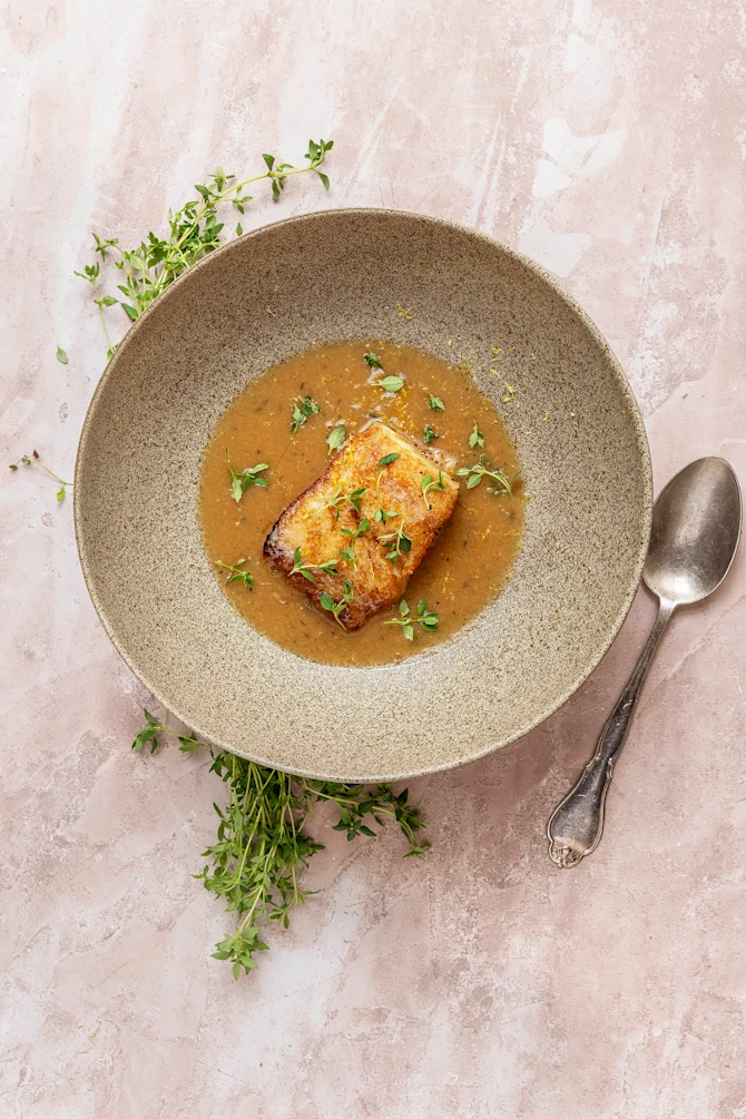 Miso/løgsuppe m ris og torsk – lavet i ovnen