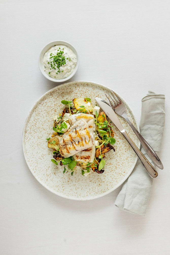 Mørksej med citron, feta og olivenolie