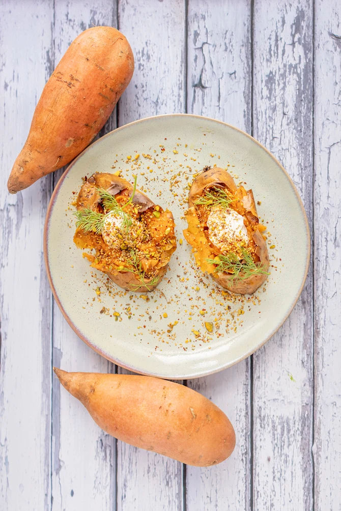 Søde kartofler med dukkah