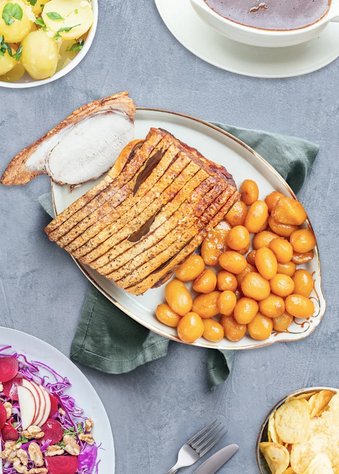 Flæskesteg med det hele - til to dage