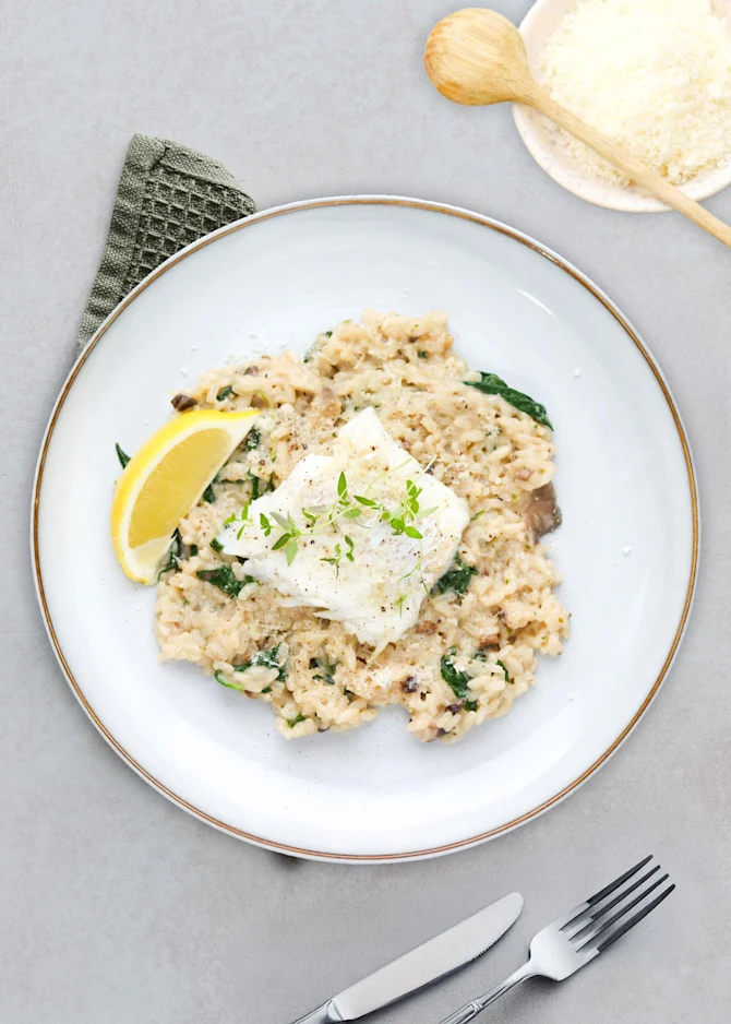 Pandestegte kullerloins med risotto