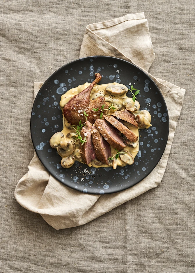 Gråand med champignon a la creme